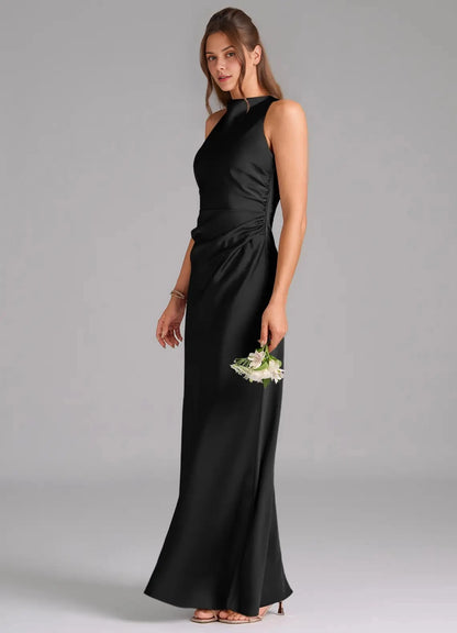 Chocolat Plus Sizee Satin Mermaid Halter Sleeveless Open Back Maxi Bridesmaid Dress