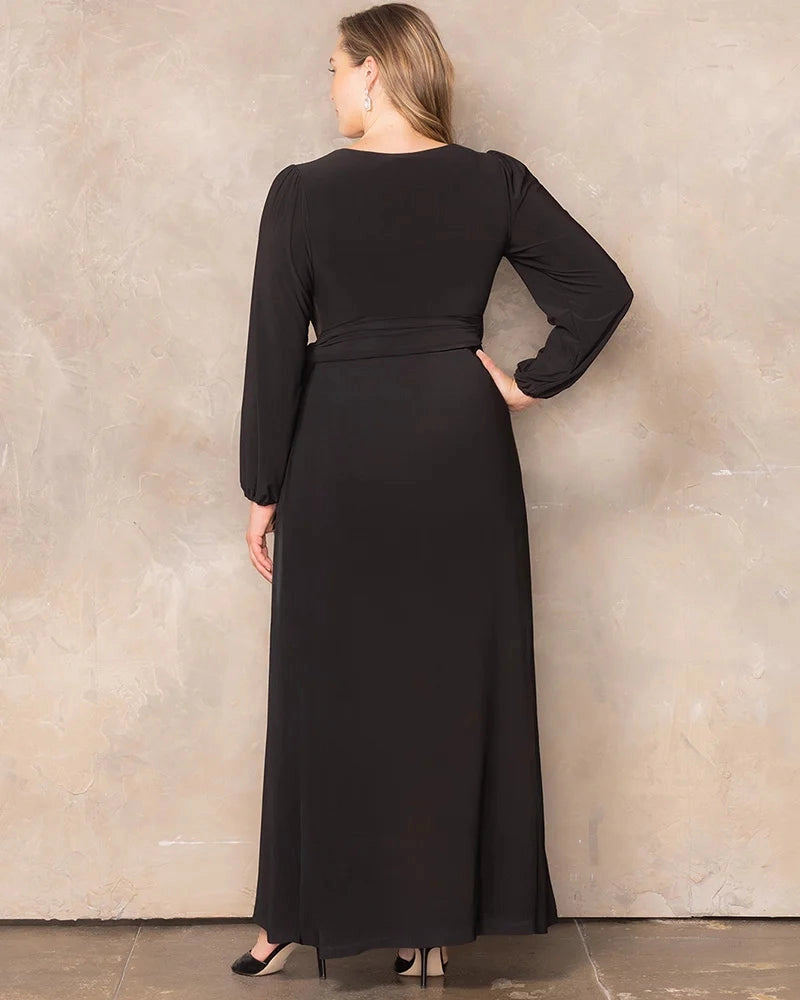 Roselledress Long‑Sleeve Wrap Maxi Plus Size Wedding Guest Dress