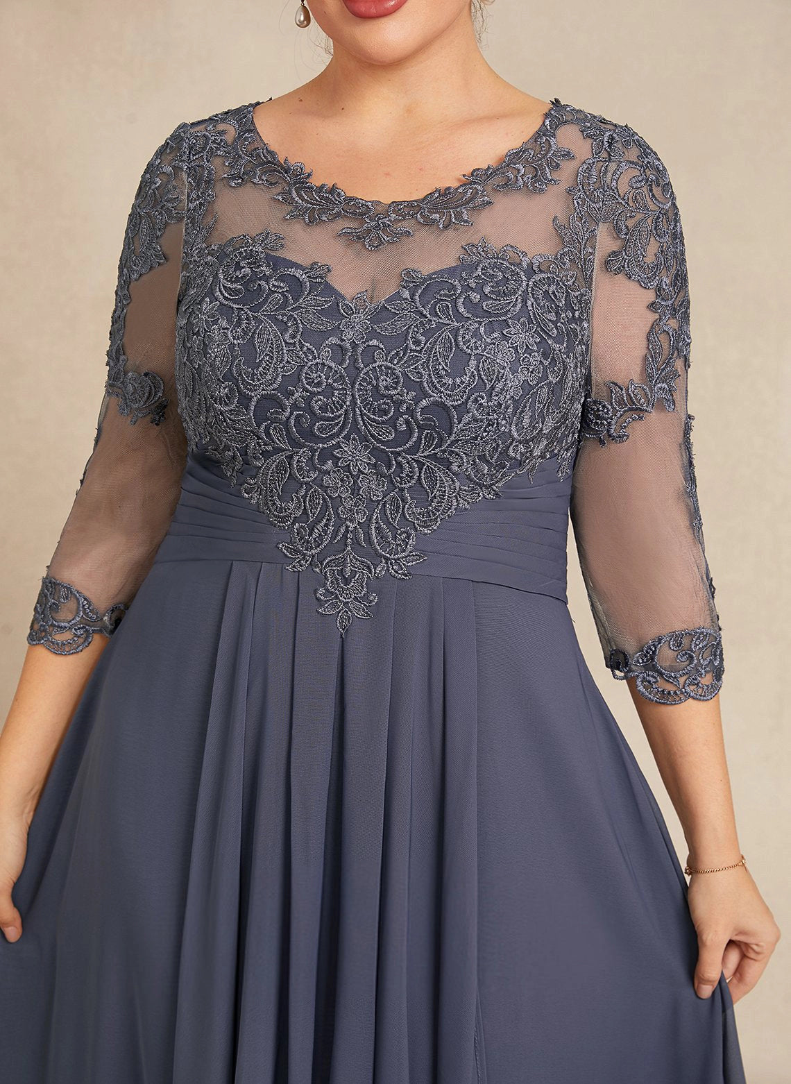 Elegant Plus Size A-Line Bateau 3/4 Sleeve Keyhole-Back High-Low Mother Of Bride Dress