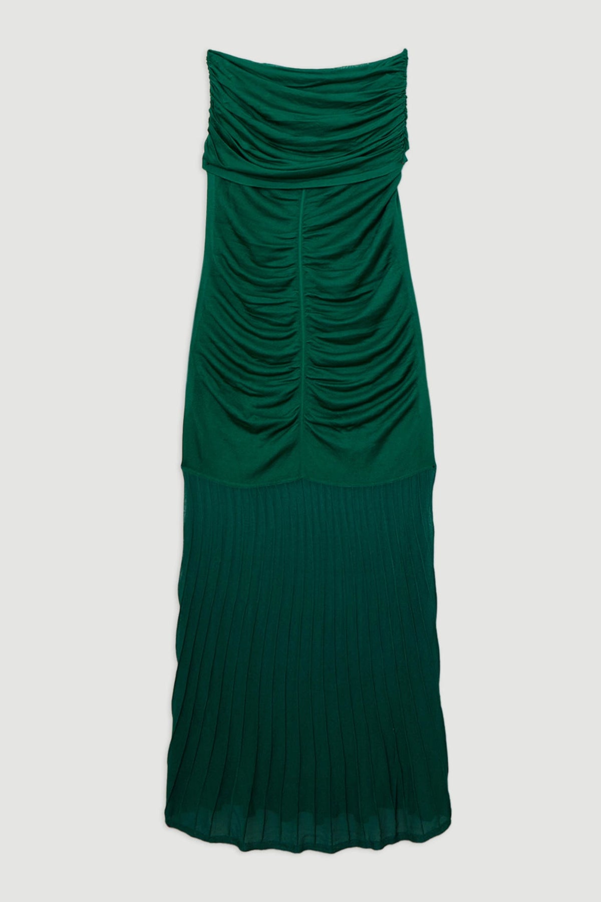 Green Plus Size Off‑The‑Shoulder Ruched Pleated Mesh Maxi Wedding Guest Dress