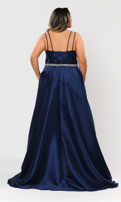 dress plus size navy satin formal dress lace up crisscross back long evening gown with train