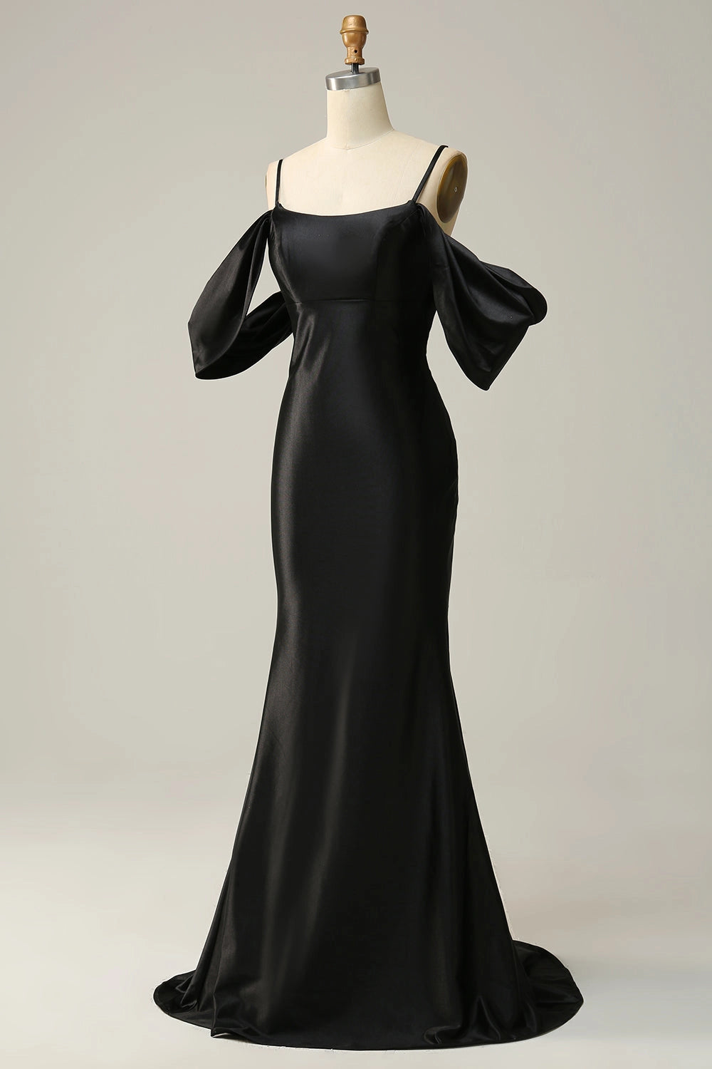 RoselleDress Black Satin Square Neck Cross Back Mermaid Prom Gown
