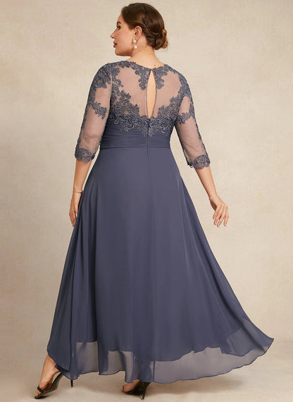 Roselledress slate blue plus size chiffon gown illusion keyhole lace back rear view
