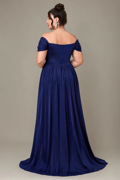 Roselledress stretch satin bridesmaid dress solid square zipper back curvy evening gown rear view