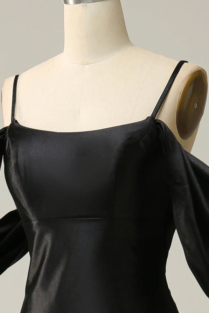 RoselleDress Black Satin Square Neck Cross Back Mermaid Prom Gown
