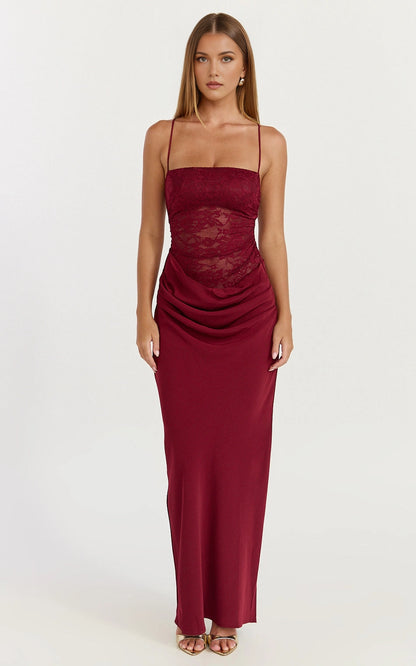 Mermaid Spaghetti Strap Sheer Lace Waist Ruched Plus Size Wedding Guest Dress