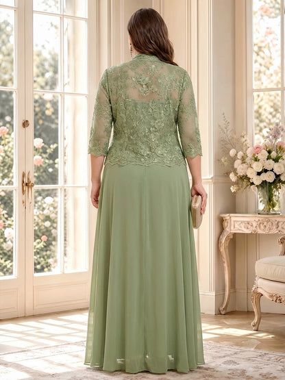 roselledress curvy sage green mom formal dress sheer floral lace jacket back modest church mother of groom long dress
