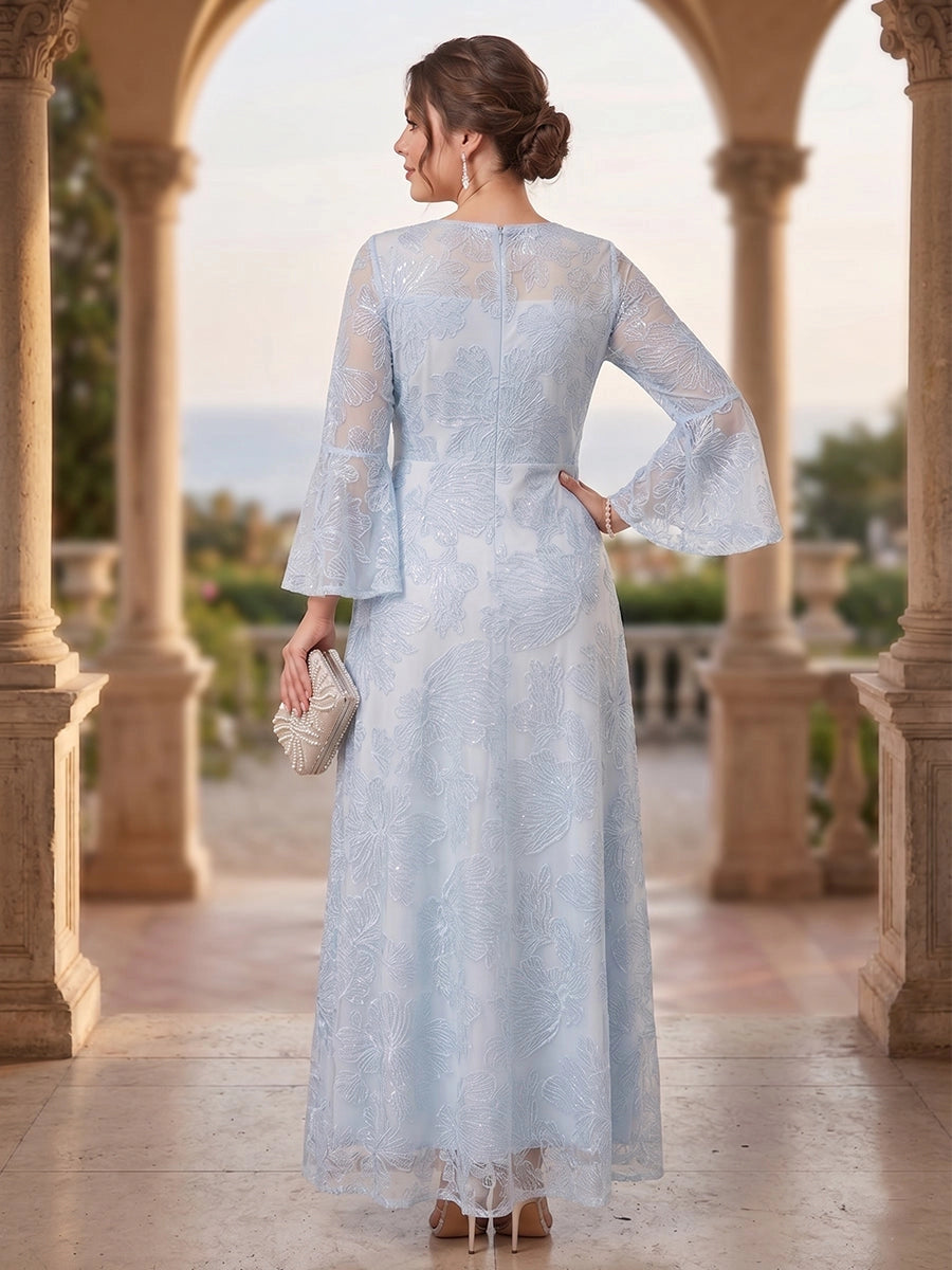 Roselledress garden party evening dress back hidden zipper sheer lace curvy mother of bride long gown back photo