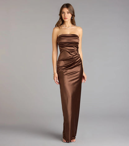 Roselledress Glossy Mermaid Strapless Sleeveless Zip-Back Maxi Plus Size Prom Dress