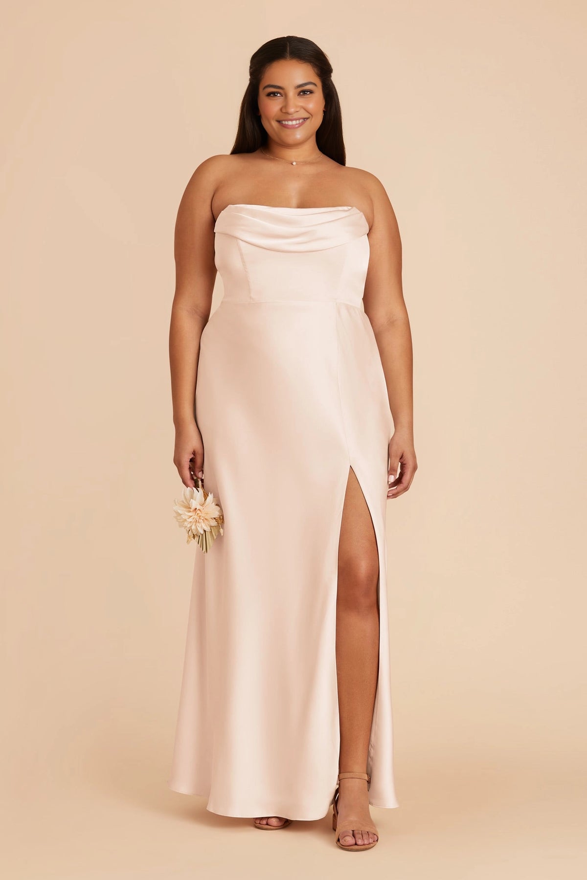 Luxury Satin Sheath Off‑The‑Shoulder Short Sleeve Open Back Slit Maxi Plus Size Bridesmaid Dress