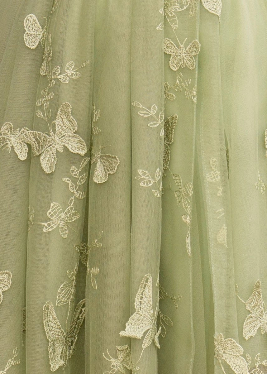 Roselledress A-Line Square Neck Strap Corset Lace-Up Back Butterfly Tulle Plus Size Prom Dress
