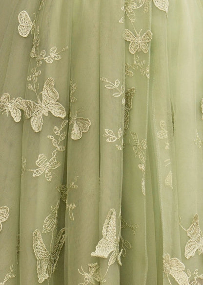 Roselledress A-Line Square Neck Strap Corset Lace-Up Back Butterfly Tulle Plus Size Prom Dress
