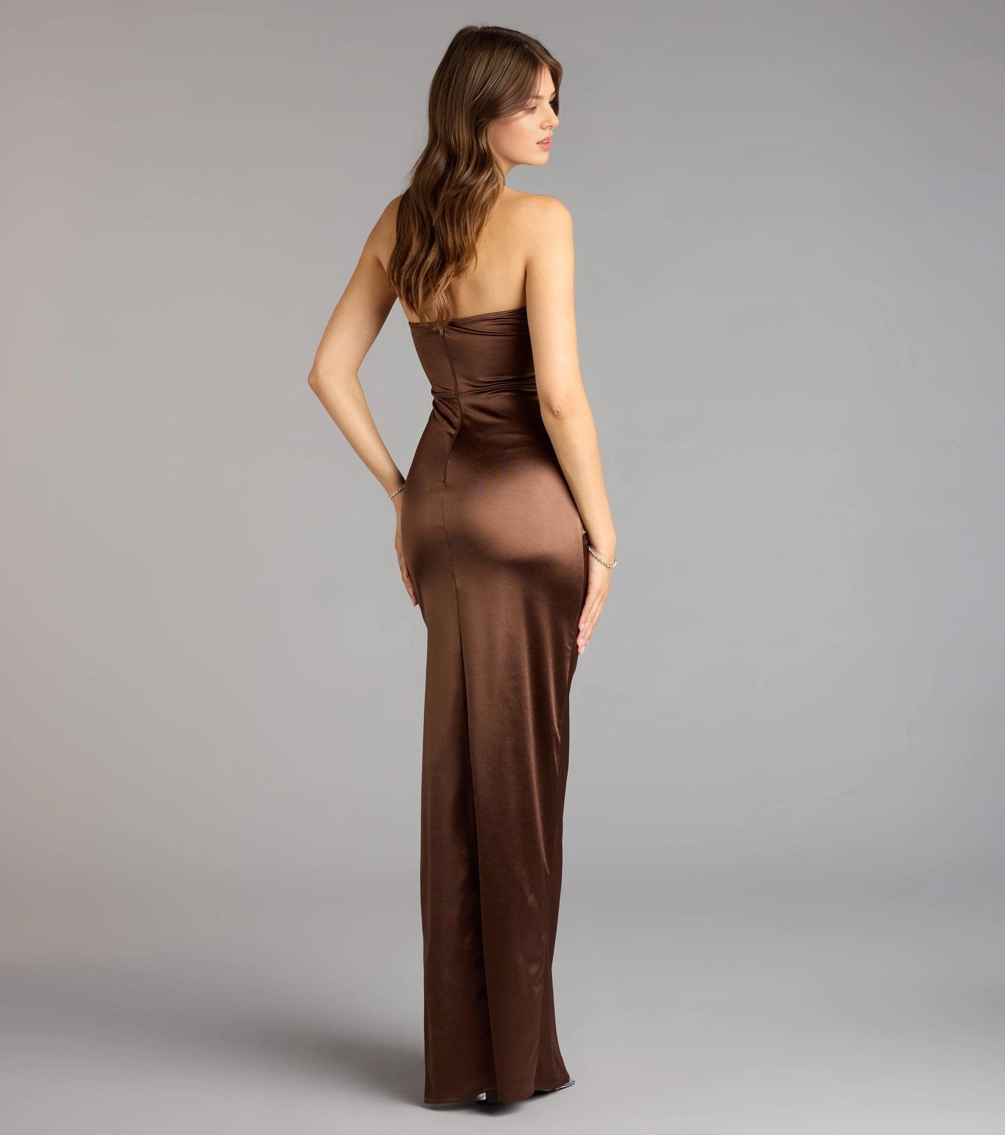 Roselledress Glossy Mermaid Strapless Sleeveless Zip-Back Maxi Plus Size Prom Dress