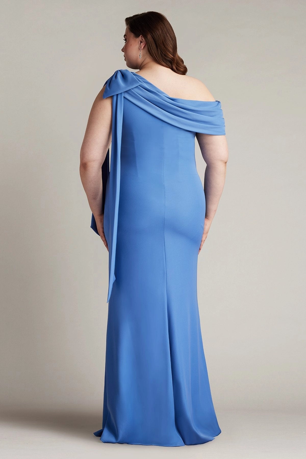 Plus Size Elegant Mermaid Asymmetric Neck Draped  Back Floor Length Wedding Guest Dress