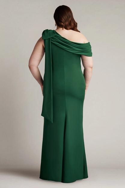 Plus Size Elegant Mermaid Asymmetric Neck Draped  Back Floor Length Wedding Guest Dress