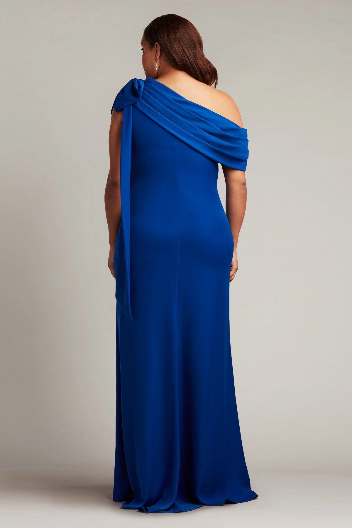 Plus Size Elegant Mermaid Asymmetric Neck Draped  Back Floor Length Wedding Guest Dress