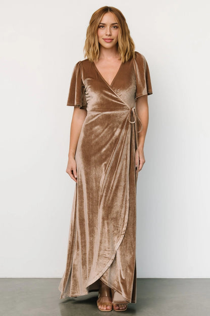 Soft A‑line V‑Neck Flutter Sleeve Closed‑Back Maxi Mother Of Bride Dress