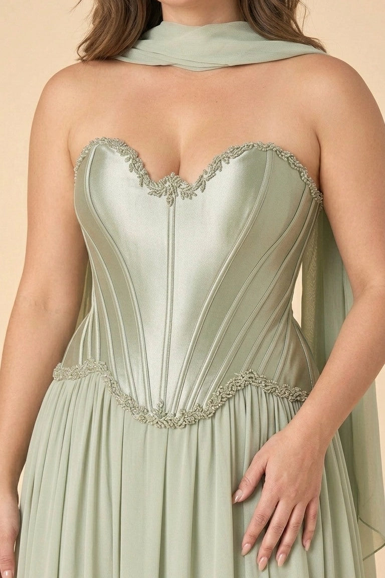 A-Line Strapless Corset Lace Up Back Chiffon Plus Size Bridesmaid Dress