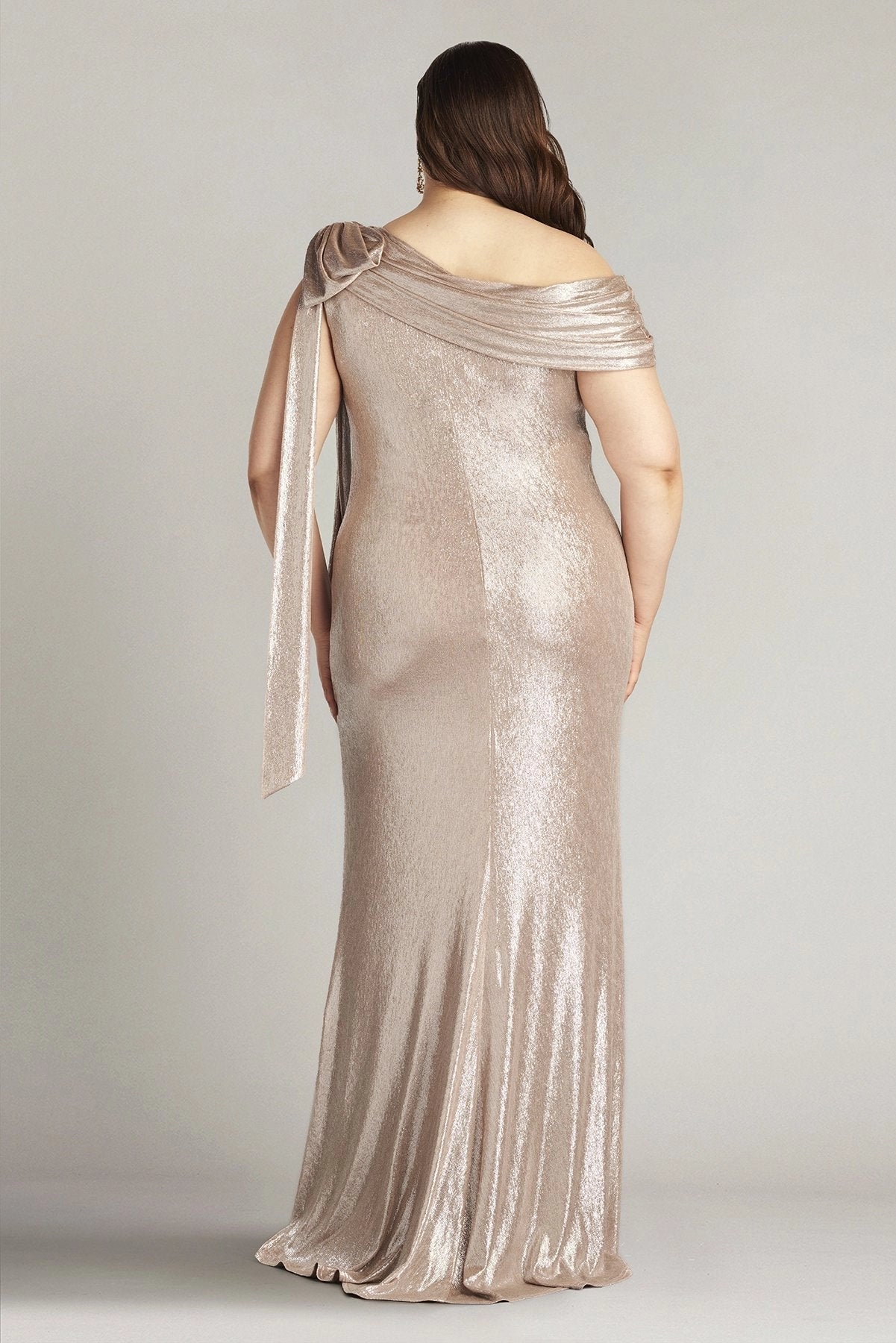 roselledress curve gold foil off shoulder backless floor length evening gown with ribbon sash