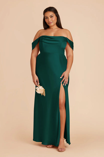 Luxury Satin Sheath Off‑The‑Shoulder Short Sleeve Open Back Slit Maxi Plus Size Bridesmaid Dress