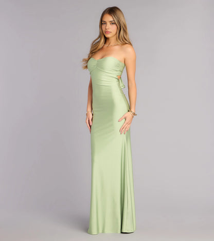 Satin plus size Fitted Mermaid Strapless Sweetheart Tie Back Floor Roselledress Prom Dress