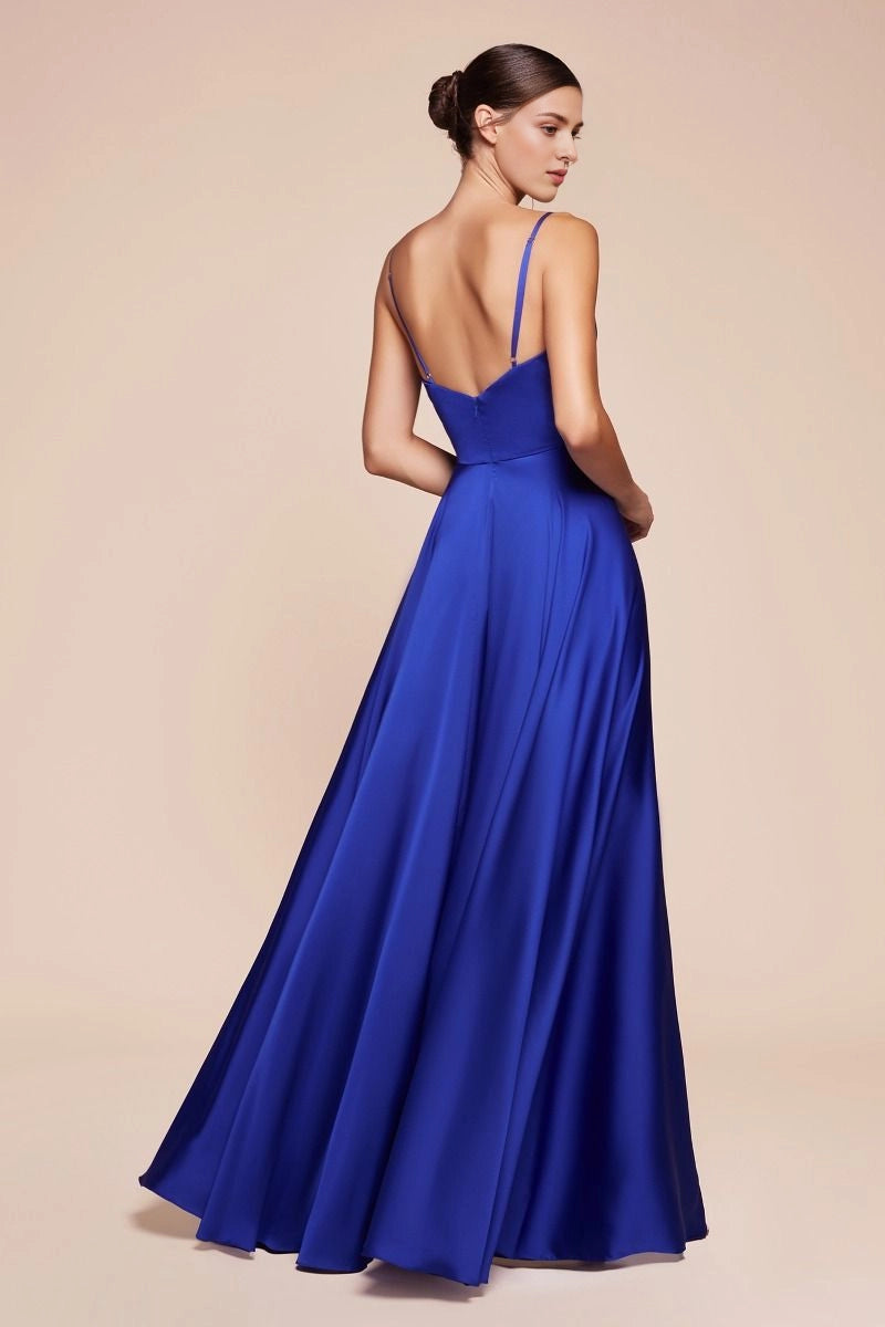 Roselledress plus size navy wrap ruched deep V spaghetti strap flowy A-line bridesmaid dress front shot