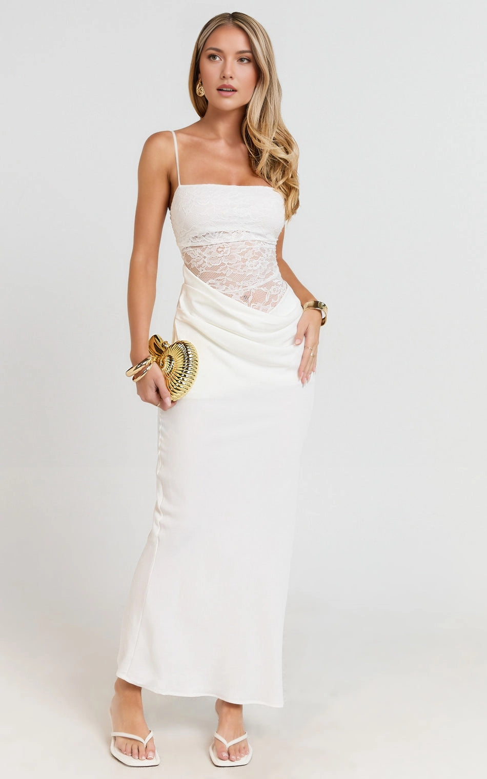 Mermaid Spaghetti Strap Sheer Lace Waist Ruched Plus Size Wedding Guest Dress