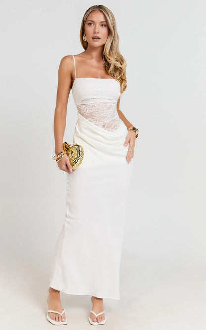 Mermaid Spaghetti Strap Sheer Lace Waist Ruched Plus Size Wedding Guest Dress