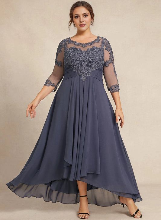 Roselledress dusty blue plus size mother dress lace bateau 3/4 sleeve high low front view