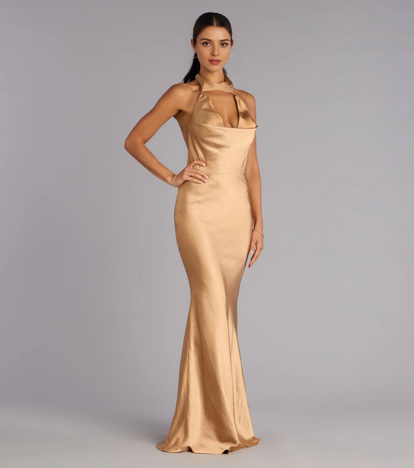 Roselledress Luxury Mermaid Halter Cutout Tie-Back Satin Maxi Plus Size Prom Dress
