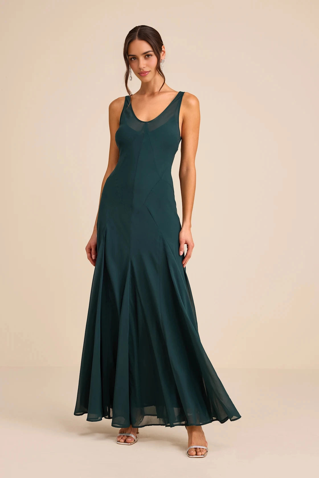 RoselleDress emerald chiffon bridesmaid gown v-neck spaghetti strap mermaid maxi formal dress
