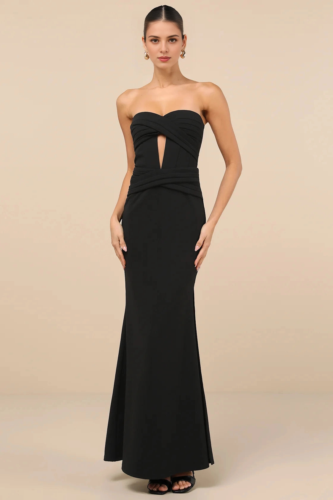 Sleek Mermaid Strapless Cutout Zip Back Maxi Prom Dress