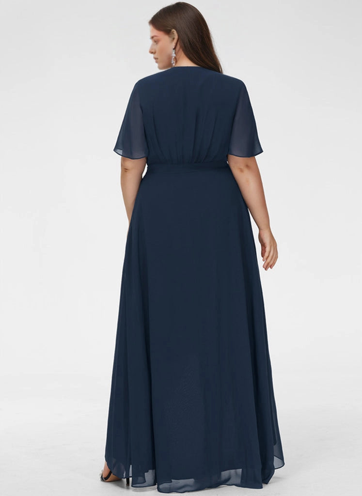 Roselledress dark blue mother of bride formal dress plain gathered back short sleeve plus size evening gown