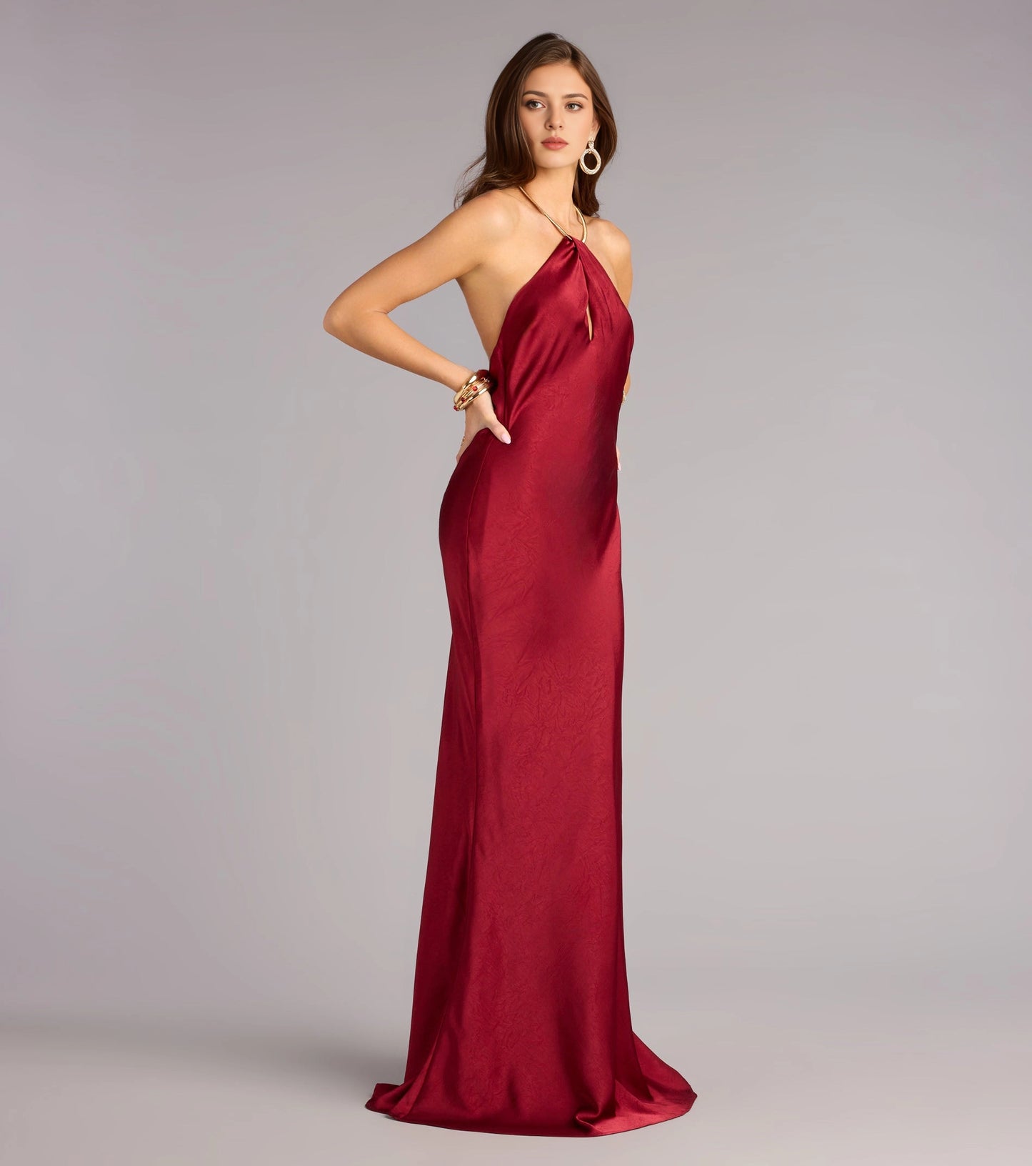 Roselledress Luxury Slim Mermaid Halter Keyhole Cowl Back Floor Plus Size Prom Dress