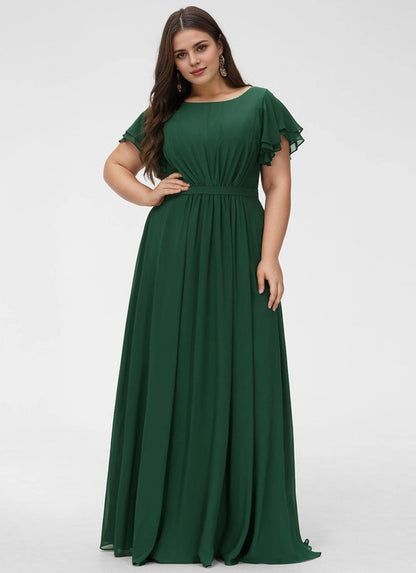 roselledress emerald green plus size mother of bride maxi dress round neck flutter sleeve chiffon formal gown