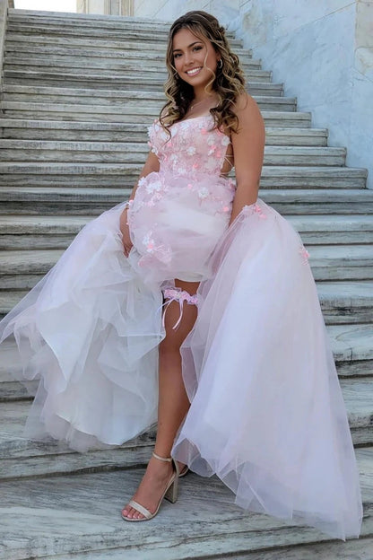 Romantic A‑Line Scoop‑Neck Sleeveless Lace‑Up‑Back Floor‑Length Prom Dress