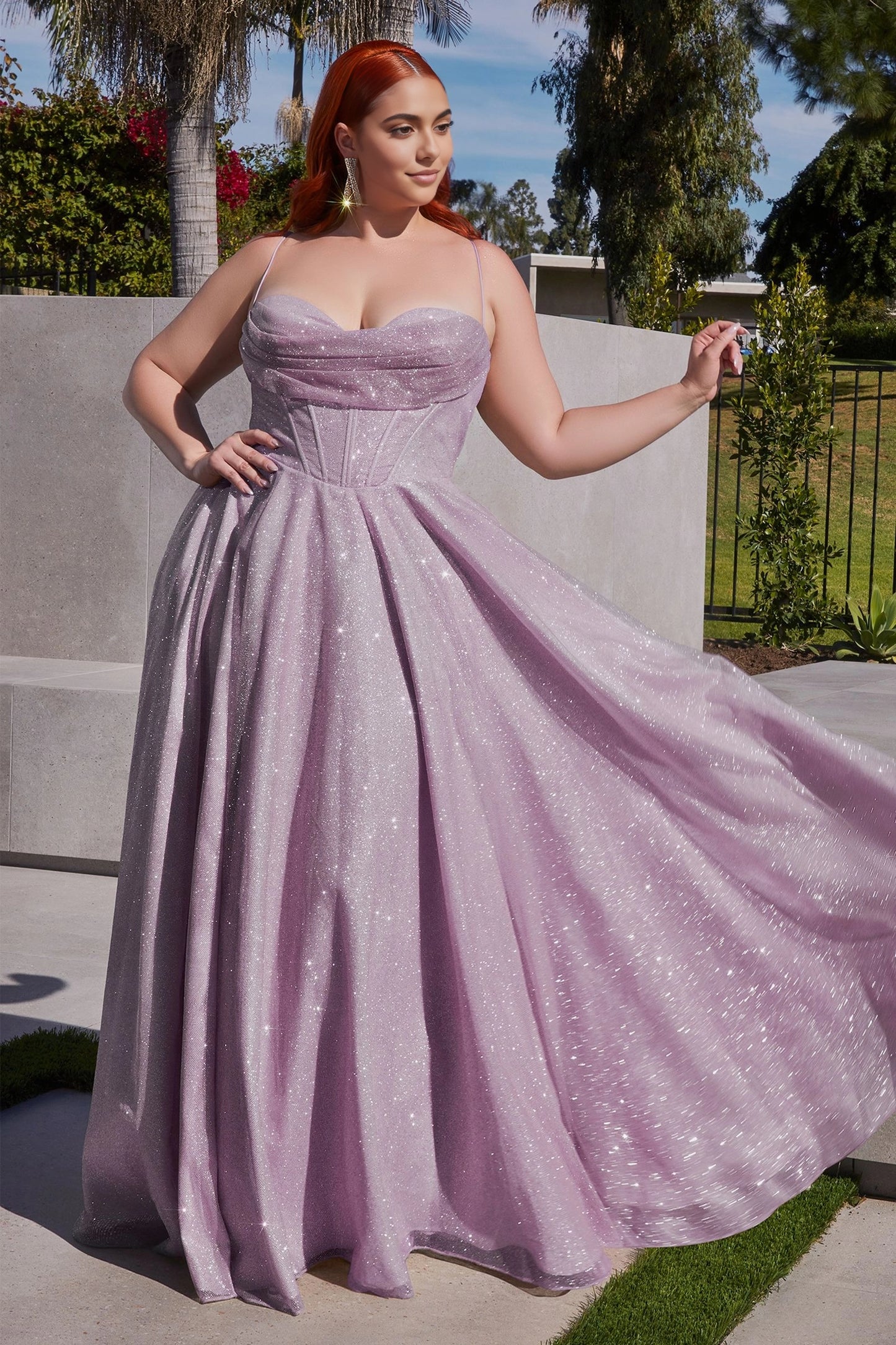 Roselledress Sparkly A-Line Cowl Spaghetti-Strap Zip-Back Floor-Length Plus Size Glitter Prom Dress