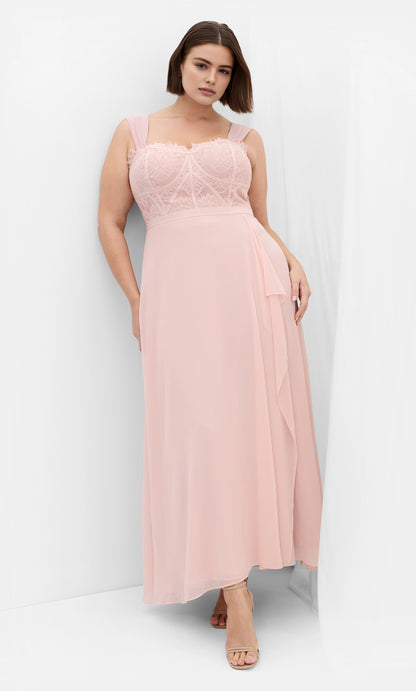 Dusty Rose Lace Chiffon Maxi Plus Size Wedding Guest Dress