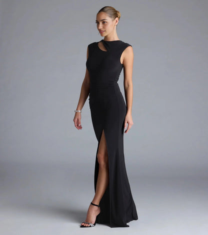 RoselleDress Black Cutout Neck Ruched Mermaid Prom  Dress