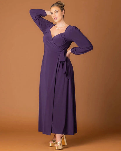 Roselledress Long‑Sleeve Wrap Maxi Plus Size Wedding Guest Dress