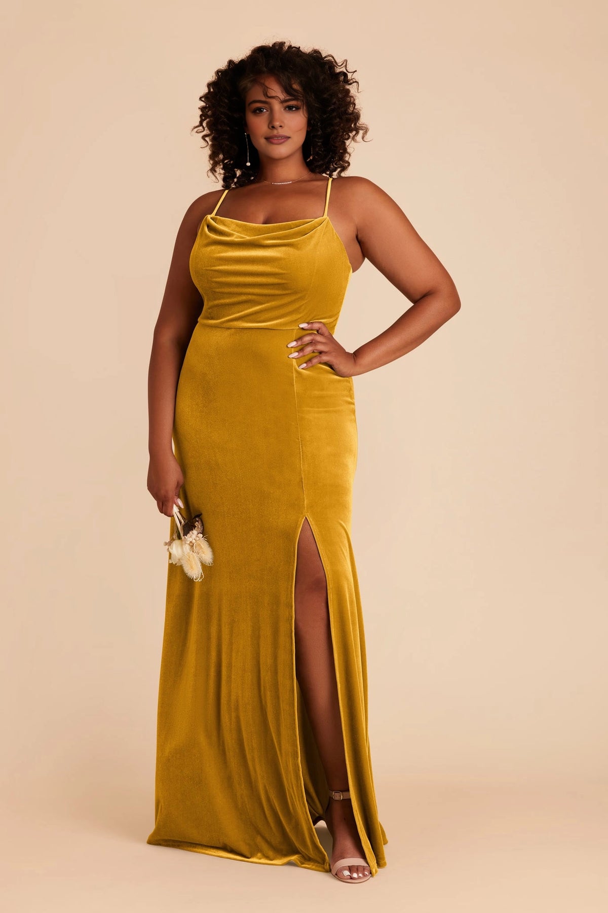 Luxury Mermaid Cowl Neck Spaghetti Strap Zipper Back Floor Length Plus Size Wedding Guest Dress