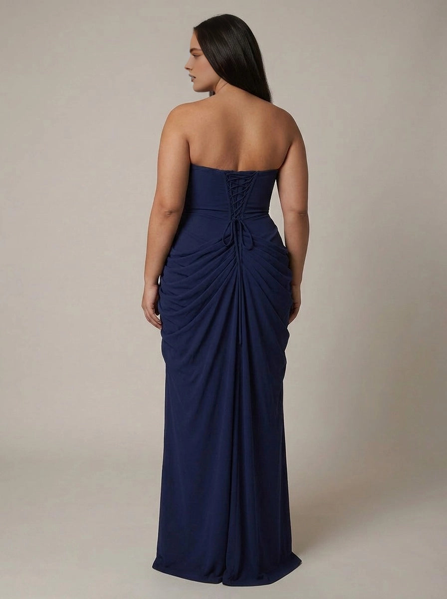 Gorgeous Chiffon Sheath Strapless Tube Top Lace‑Up Back Floor Length Plus Size Bridesmaid Dress
