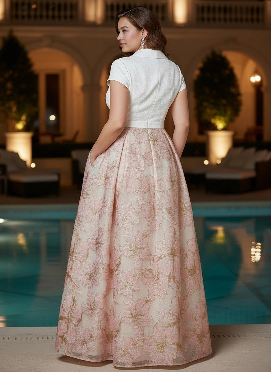 Roselledress textured two piece formal dress plus size solid back invisible zipper mother of bride long dress back view