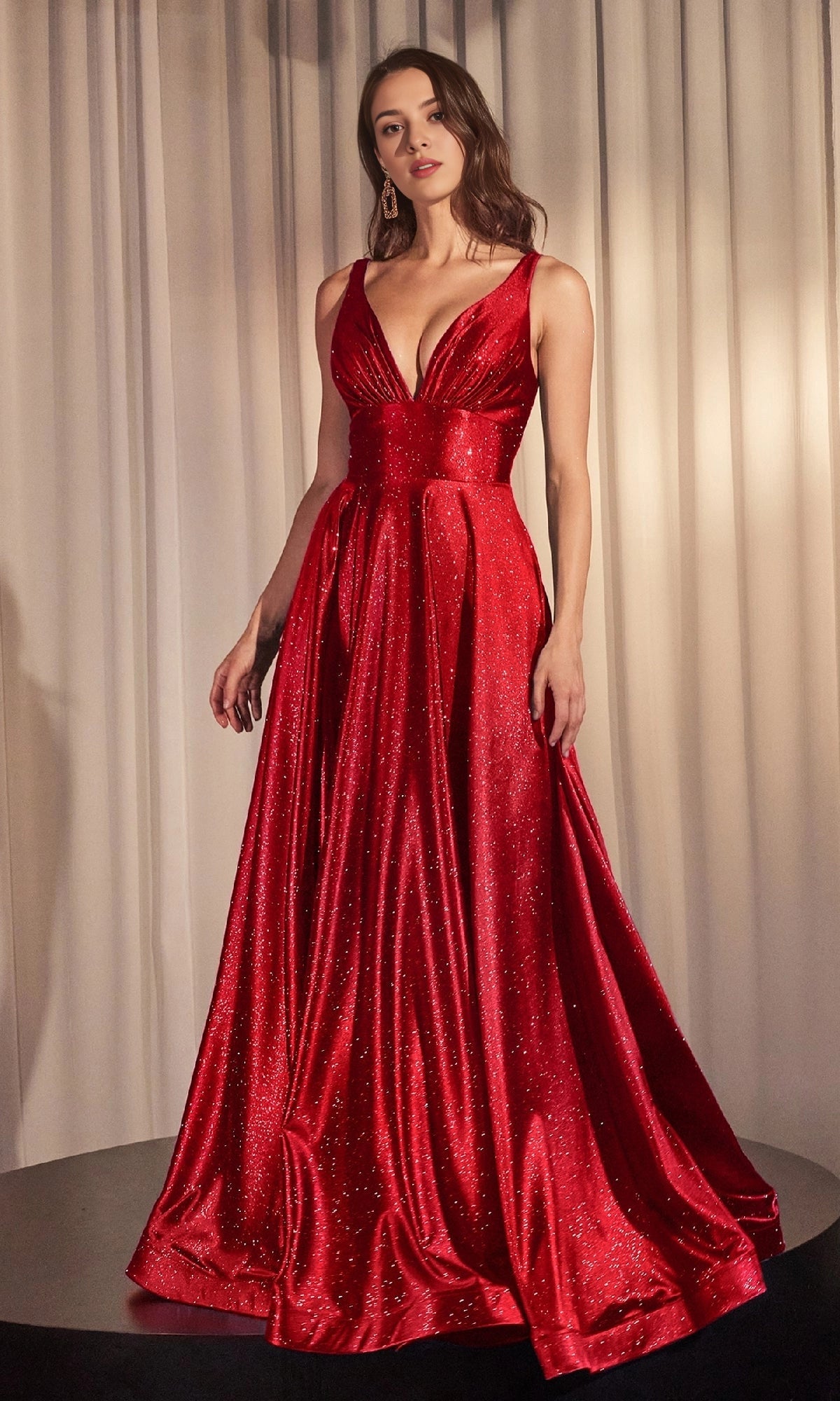 Sparkly A Line V Spaghetti Strap Zip Back Maxi Prom Dress
