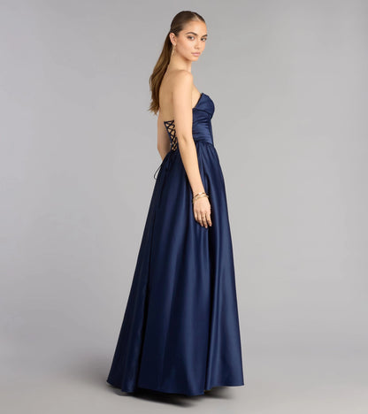 roselledress dark blue formal gown strapless open crisscross lace up back floor length party dress