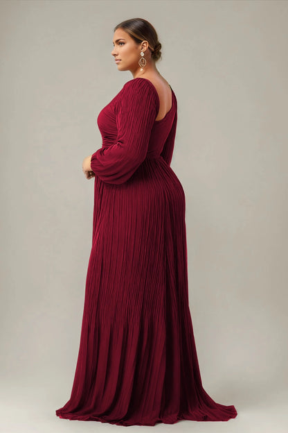 Peacock Plus Size A-Line Asymmetrical Long Sleeve Closed Back Long Prom Dress