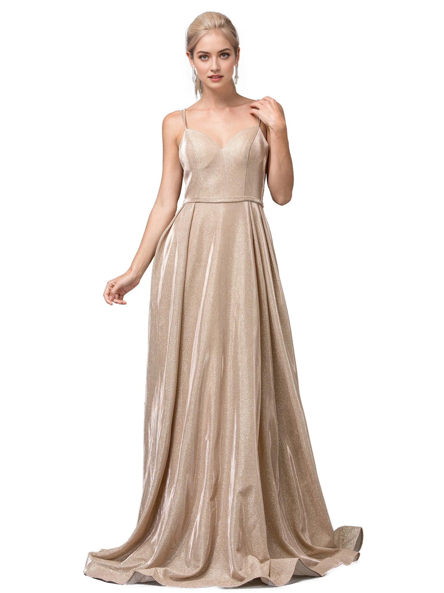 Glitter A Line Sweetheart Spaghetti Strap Zip Back Maxi Prom Dress