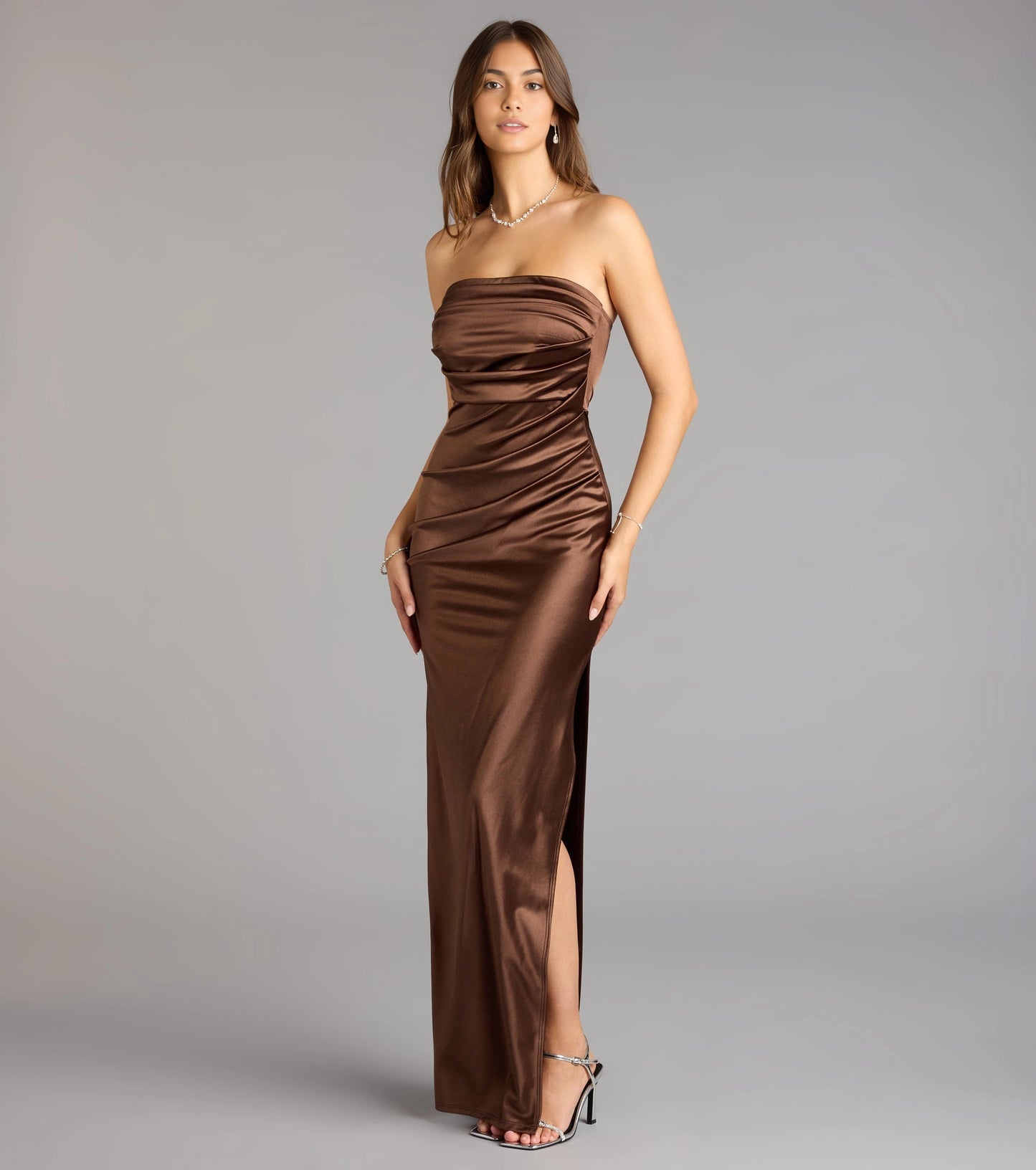 Roselledress Glossy Mermaid Strapless Sleeveless Zip-Back Maxi Plus Size Prom Dress