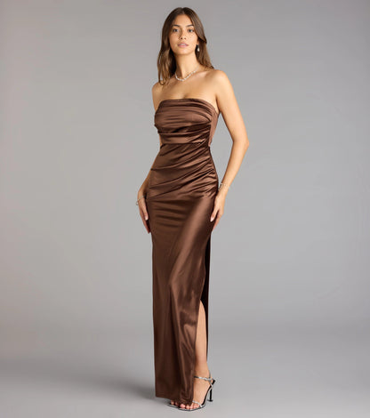 Roselledress Glossy Mermaid Strapless Sleeveless Zip-Back Maxi Plus Size Prom Dress