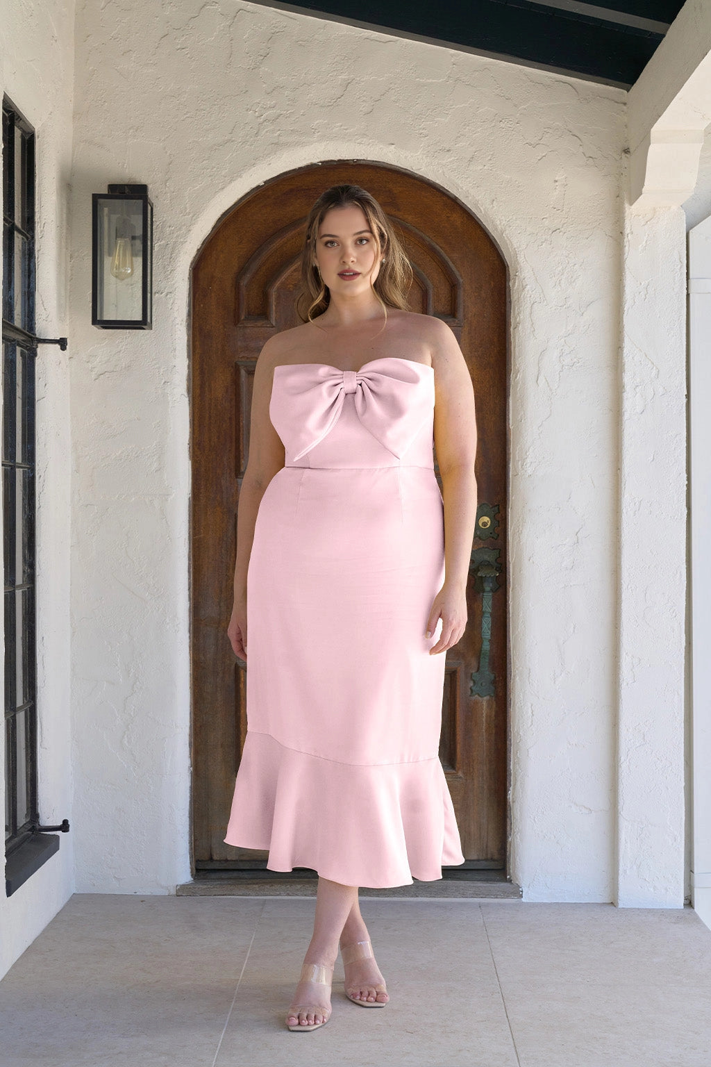 Elegant Plus Size Mermaid Straight Neck Strapless Zipper Back Wedding Guest Dress